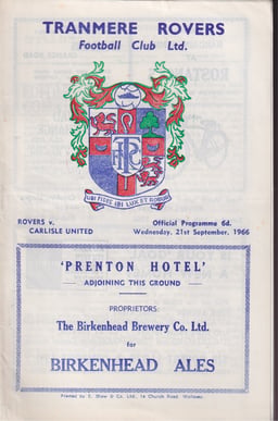 Tranmere Rovers v Carlisle United Match Programme 1966-09-21